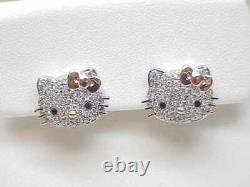 1.30 Ct Round Cut Diamond Hello Kitty Shape Stud Earrings 14k White Gold Finish