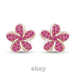 1/3ct Flower Cluster Stud Earrings Simulated Pink Sapphire Solid 10K Rose Gold