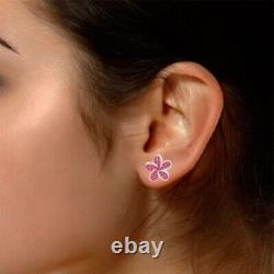 1/3ct Flower Cluster Stud Earrings Simulated Pink Sapphire Solid 10K Rose Gold