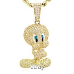 1.50Ct Round Cut Simulated Moissanite Tweety Bird Pendent 14k Yellow Gold Plated