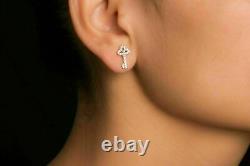 1.50Ct Round Simulated Diamond Cluster Key Stud Earrings 14K White Gold Plated