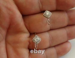 1.50Ct Round VVS1 Real Moissanite Halo Drop Dangle Earring 14k White Gold Plated