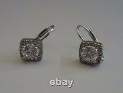1.50Ct Round VVS1 Real Moissanite Halo Drop Dangle Earring 14k White Gold Plated