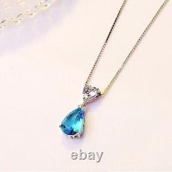 1.50 Ct Pear Cut Lab Created Blue Topaz Solitaire Pendant 14K White Gold Plated