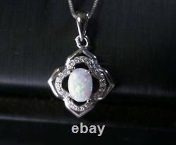 1.60Ct Oval Simulated Fire Opal Flower Pendant 14K White Gold Plated Free Chain