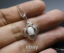 1.60Ct Oval Simulated Fire Opal Flower Pendant 14K White Gold Plated Free Chain