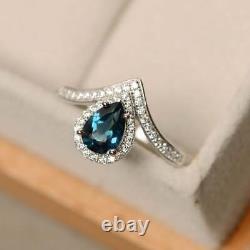 1.75CT London Blue Topaz Pear Cut CZ Beautiful Women's Fashion Jewelry Ring