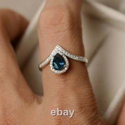 1.75CT London Blue Topaz Pear Cut CZ Beautiful Women's Fashion Jewelry Ring