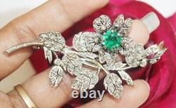 1.80Ct Round Cut Real Moissanite Leaf Brooch Pin 14K Yellow Gold Plated Silver