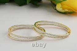 1.80Ct Round Cut Simulated Diamond Double Hoop Earrings 925 Silver Gold Plated