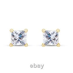 1 Ct Princess Cut Simulated Diamond Solitaire Stud Earrings in 14K Yellow Gold