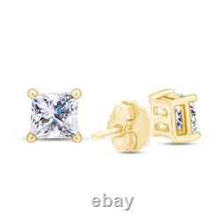 1 Ct Princess Cut Simulated Diamond Solitaire Stud Earrings in 14K Yellow Gold