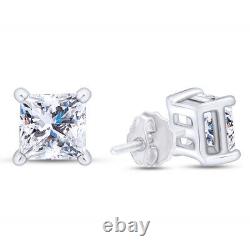 1 Ct Princess Cut Simulated Dimaond Solitaire Stud Earrings Solid 14k White Gold