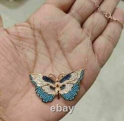 1 Ct Round Cut Simulated Sapphire Pretty Butterfly Pendant 14K Rose Gold Plated