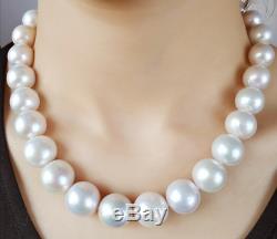 20 Gorgeous AAA+ 15mm real natural south sea white pearl necklace 14k clasp