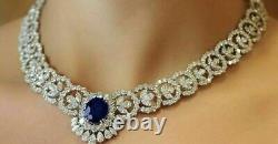 23.50Ct Oval Cut Simulated Sapphire Necklace Gold Plated 925 Silver