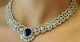 23.50ct Oval Cut Simulated Sapphire Necklace Gold Plated 925 Silver
