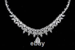 25.00CT Pear Cut Simulated Diamond Tennis Necklace 925 Silver 14k Gold Plated