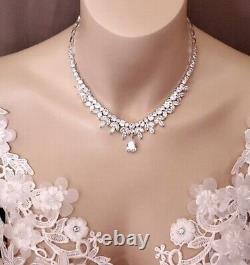 25.00CT Pear Cut Simulated Diamond Tennis Necklace 925 Silver 14k Gold Plated