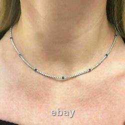 25.00CT Round Cut Sapphire Women Tennis Necklace 14K White Gold Plated