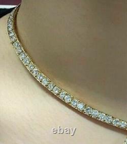 25.11 CT Pear Simulated Sapphire Tennis Necklace Gold Plated 925 Silver