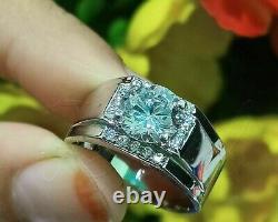 2CT Simulated Diamond Pinky Ring Men's 14k White Gold Over Round Cut Wedding