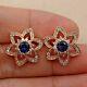 2ctround Cut Simulated Blue Sapphire Flower Halo Earrings 14k Yellow Gold Plated