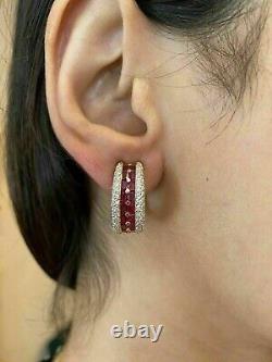 2Ct Baguette Cut Lab Created Ruby & Diamond Hoop Earrings 14K Yellow Gold Plated