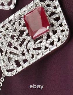 2Ct Emerald Cut Lab Created Red Garnet Pendant Free Chain 14k White Gold Finish