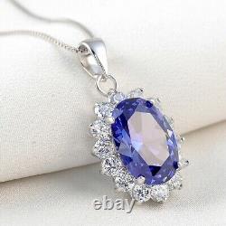 2Ct Oval Cut Simulated Blue Sapphire Halo Pendant Necklace 14k White Gold Plated