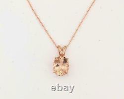 2Ct Oval Cut Simulated Morganite Solitaire Pendant 18 Chain 14K Rose Gold Finish