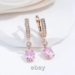 2Ct Oval Cut Simulated Pink Sapphire Drop Dangle Earrings 14k Yellow Gold Plated