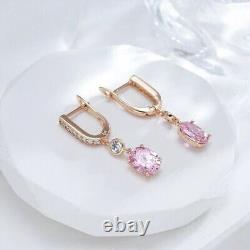 2Ct Oval Cut Simulated Pink Sapphire Drop Dangle Earrings 14k Yellow Gold Plated