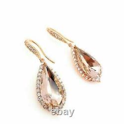 2Ct Pear Cut Lab Created Morganite Drop/Dangle Earrings 14K Rose Gold Plated