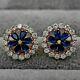 2ct Pear Simulated Sapphire Cluster Flower Stud Earring In 14k Rose Gold Plated