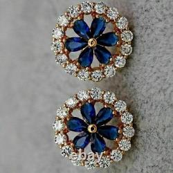 2Ct Pear Simulated Sapphire Cluster Flower Stud Earring In 14K Rose Gold Plated