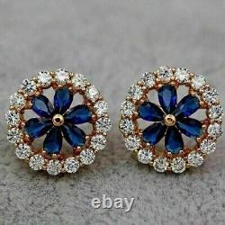 2Ct Pear Simulated Sapphire Cluster Flower Stud Earring In 14K Rose Gold Plated
