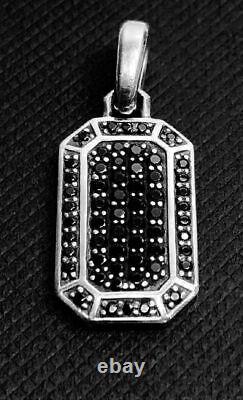 2Ct Round Cut Black Diamond Dog Tag Charm Pendant With Chain 14k White Gold Over