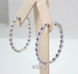 2Ct Round Cut Blue Sapphire Simulated Huggie Hoop Earrings 14K White Gold Plated
