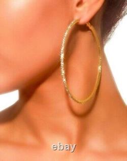 2Ct Round Cut Lab-Created Diamond Large 2 Hoop Earrings 14k Yellow Gold Finish