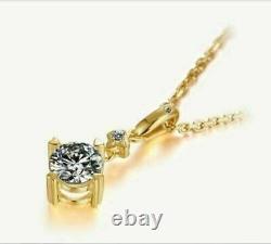 2Ct Round Cut Lab Created Moissanite Solitaire Pendant 14K Yellow Gold Plated