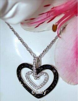 2Ct Round Cut Simulated Black Diamond Double Heart Pendant 14K White Gold Plated