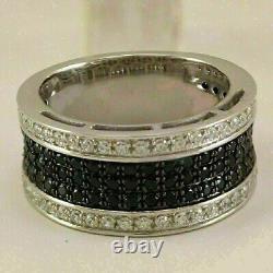 2Ct Round Cut Simulated Black Diamond Men's Band Ring In 14K White Gold Plated