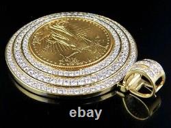 2Ct Round Cut Simulated Diamond Coin Pendant With Chain 14k Yellow Gold Plated
