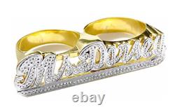 2Ct Round Cut Simulated Diamond Custom Two Finger Name Ring 14k Yellow Gold Over