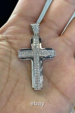2Ct Round Cut Simulated Diamond Holy Cross Charm Pendant 14k White Gold Plated