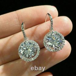 2Ct Round Cut Simulated Drop & Dangle Halo Stud Earrings 14K White Silver