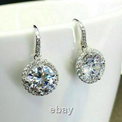 2Ct Round Cut Simulated Drop & Dangle Halo Stud Earrings 14K White Silver