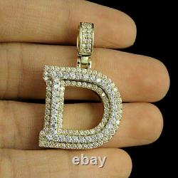 2Ct Round Cut Simulated Moissanite D Letter Pendant 14K Yellow Gold Plated