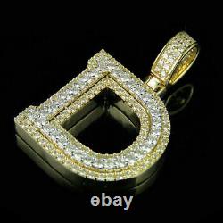 2Ct Round Cut Simulated Moissanite D Letter Pendant 14K Yellow Gold Plated